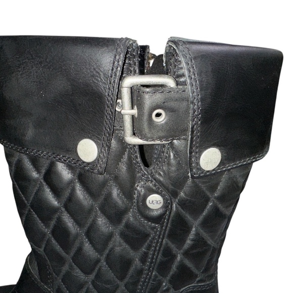 Ugg | Conor Quilted Oiled Leather Mid-Calf Moto Boots | Black | Size 9.5 - Picture 2 of 7